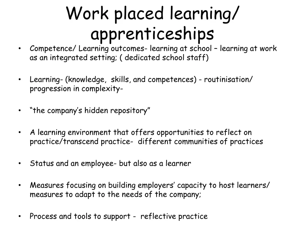 work placed learning apprenticeships competence