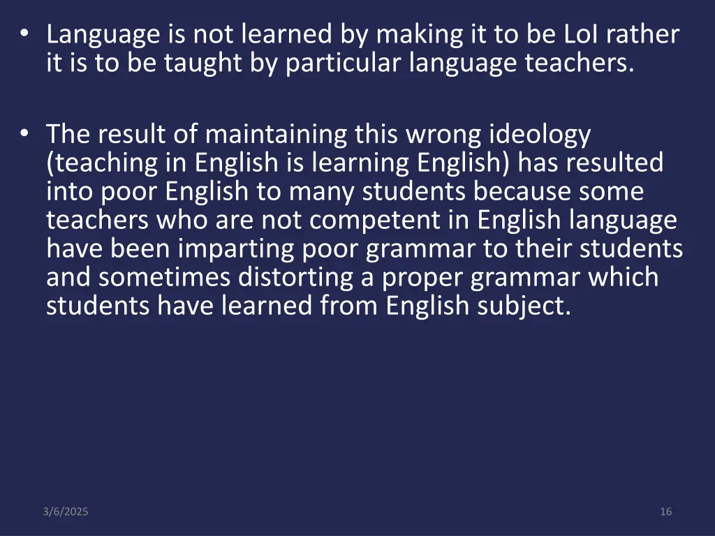 language is not learned by making