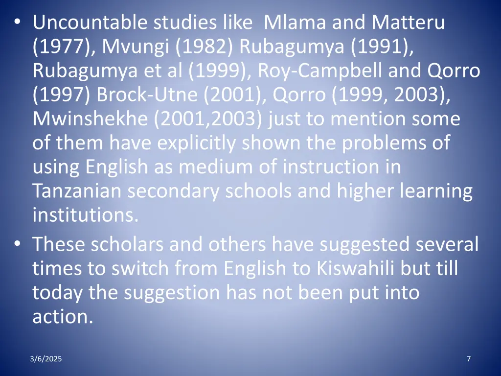 uncountable studies like mlama and matteru 1977
