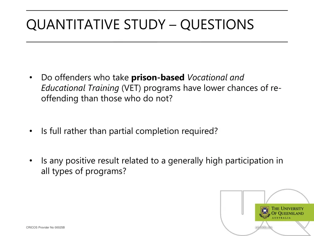 quantitative study questions