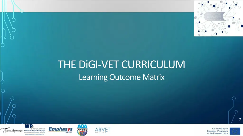 the digi vet curriculum learning outcome matrix