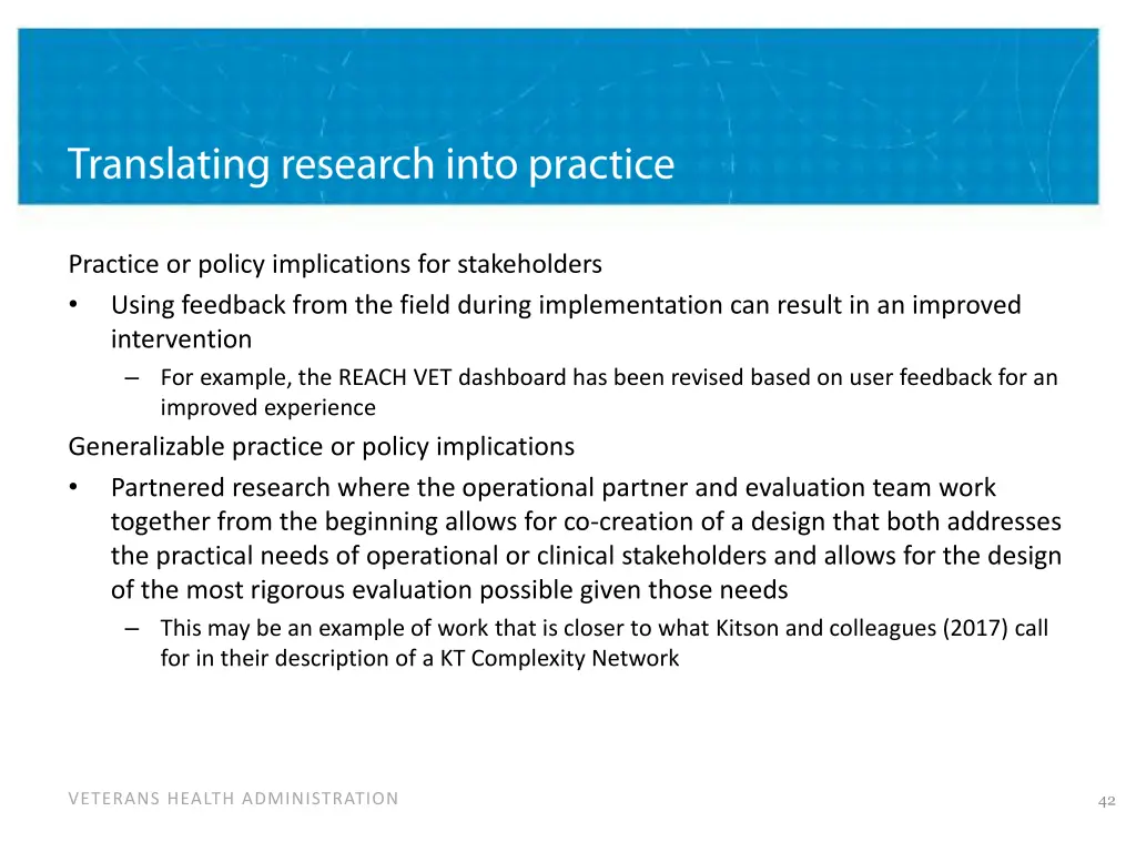 practice or policy implications for stakeholders