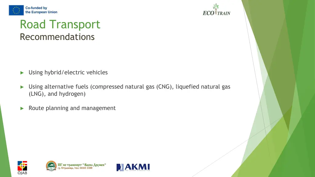 road transport recommendations