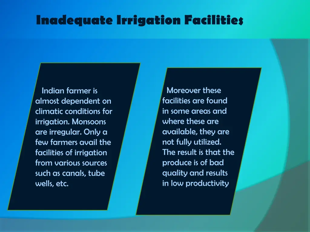 inadequate irrigation facilities