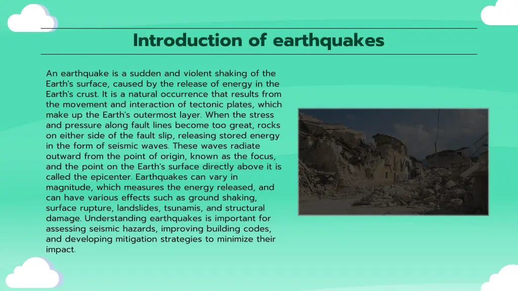introduction of earthquakes