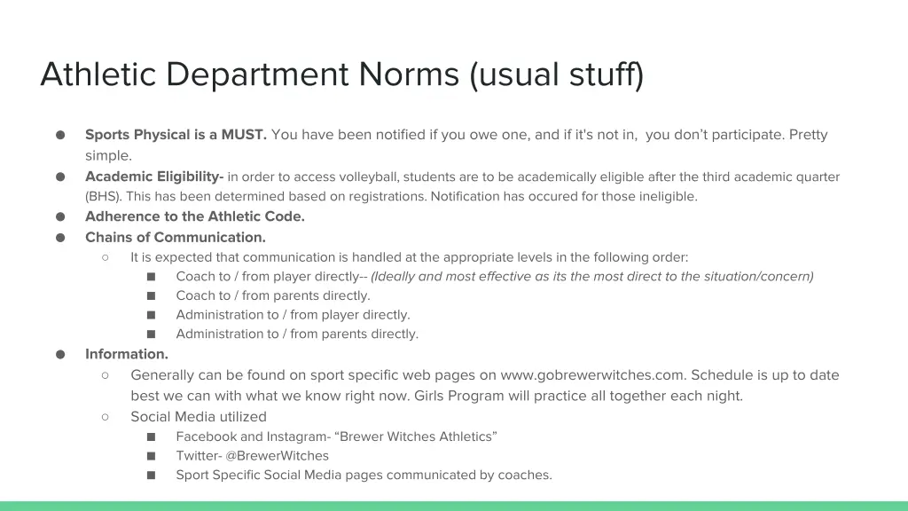 athletic department norms usual stuff