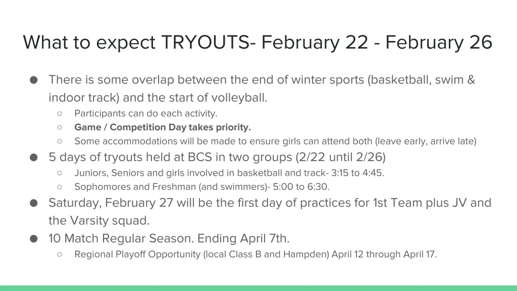 what to expect tryouts february 22 february 26