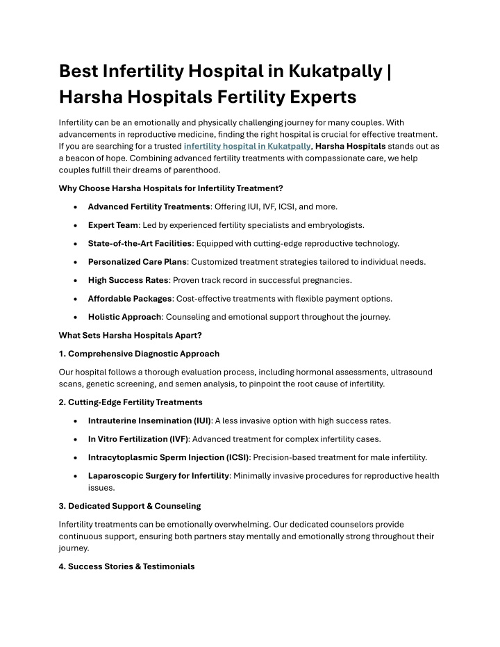 best infertility hospital in kukatpally harsha