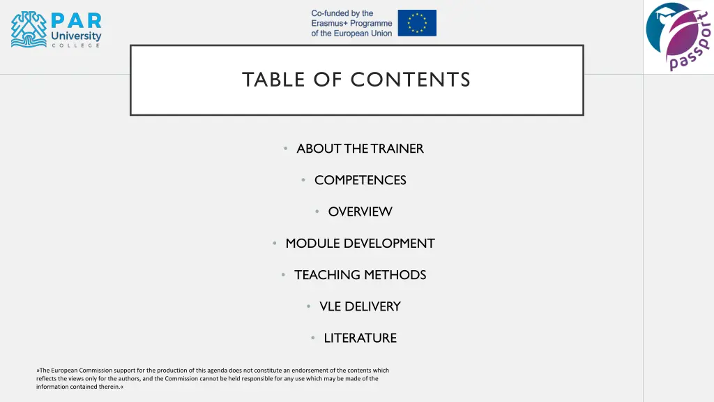 table of contents