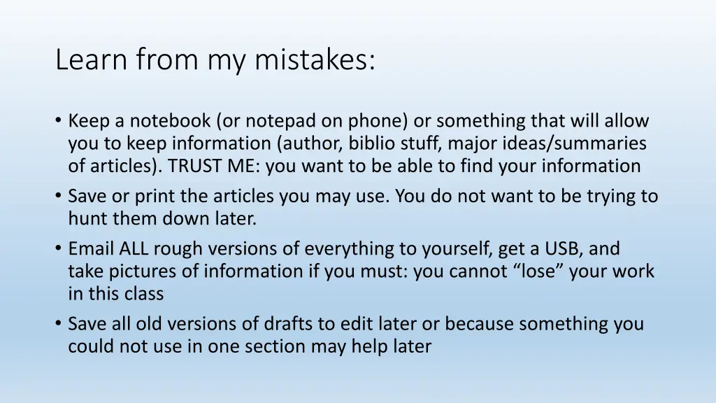 learn from my mistakes