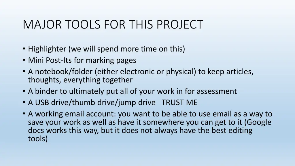 major tools for this project
