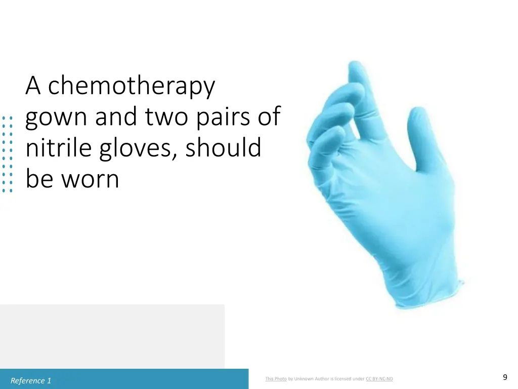 a chemotherapy gown and two pairs of nitrile