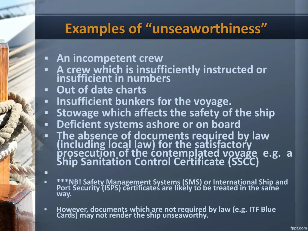 examples of unseaworthiness