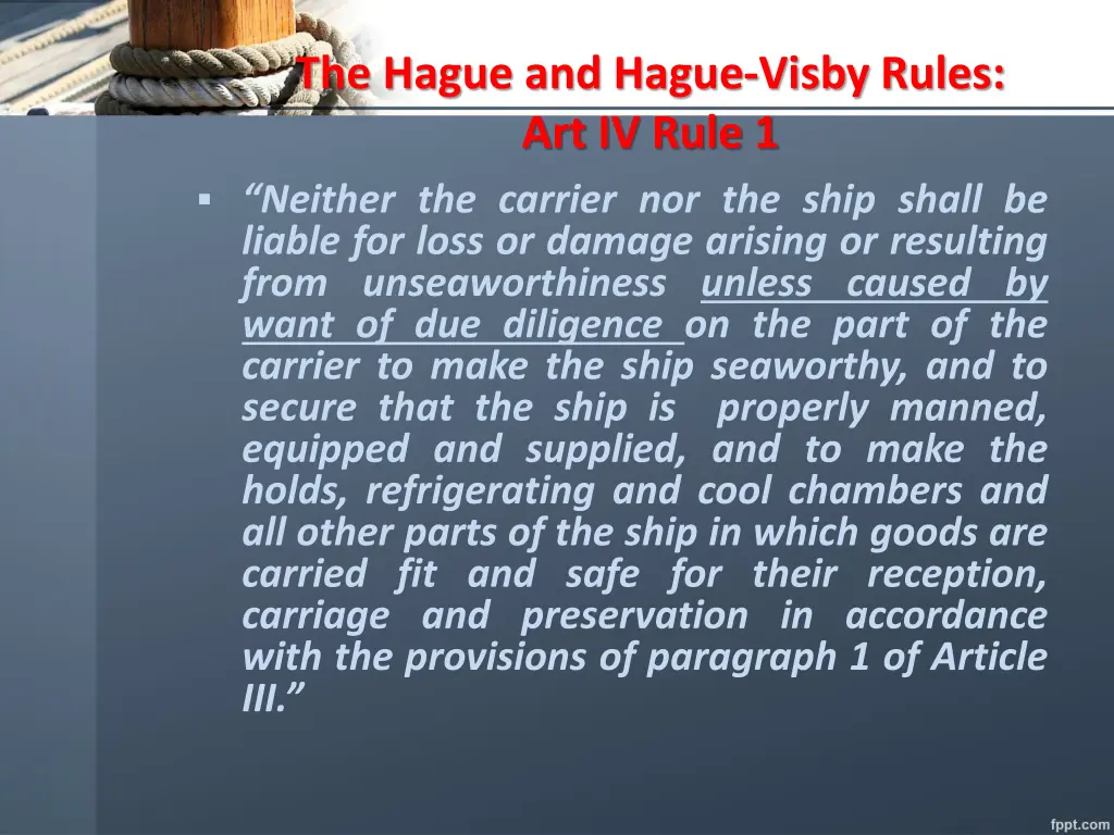 the hague and hague visby rules art iv rule 1