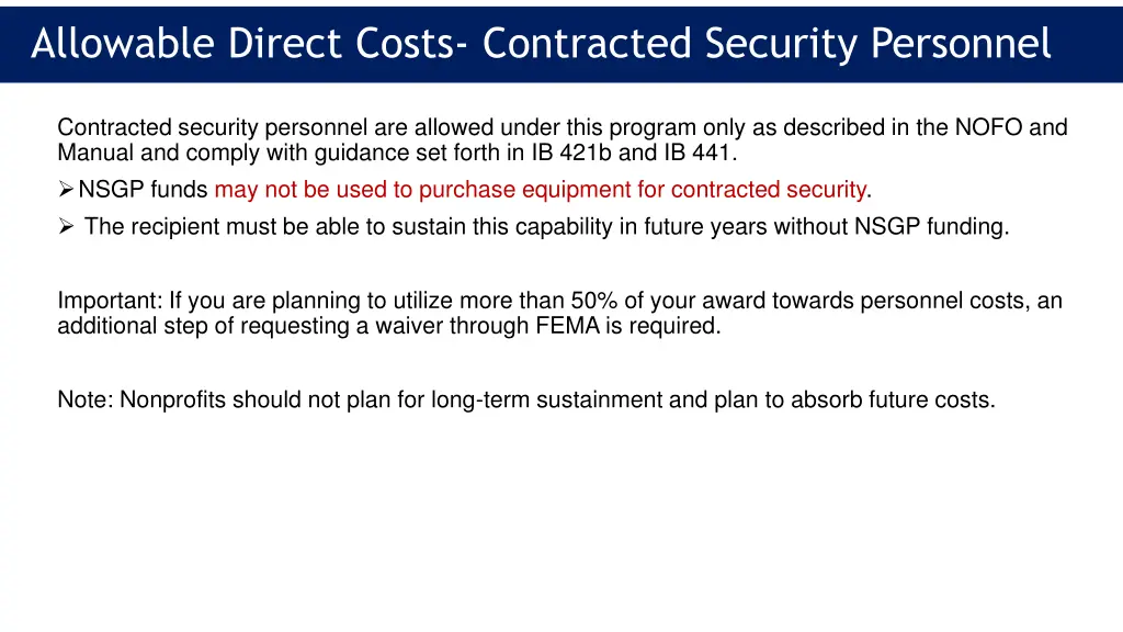 allowable direct costs contracted security