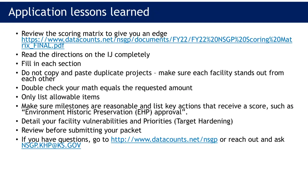 application lessons learned
