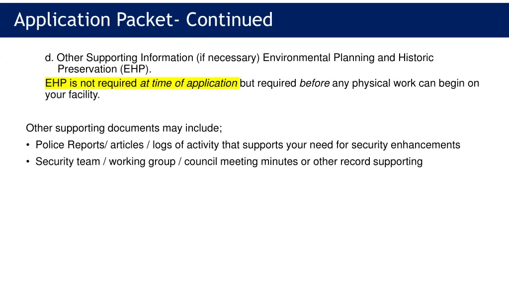 application packet continued