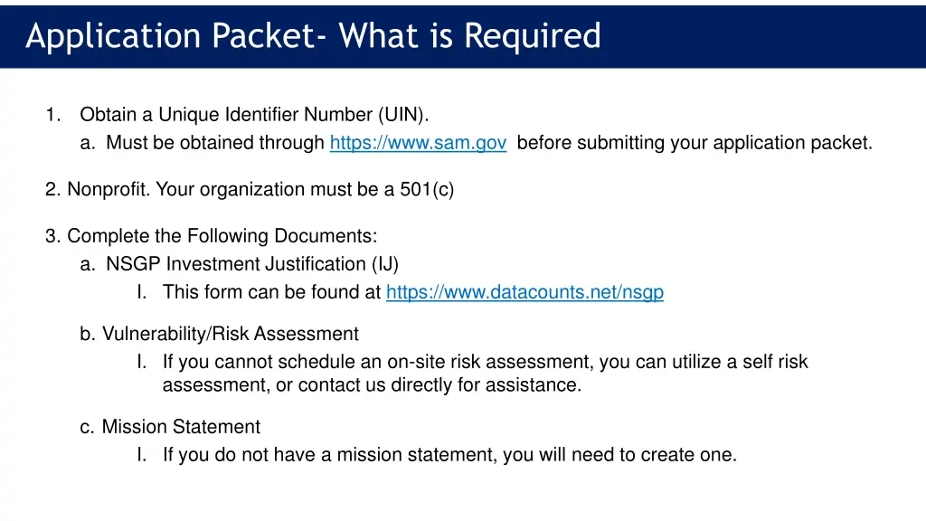 application packet what is required