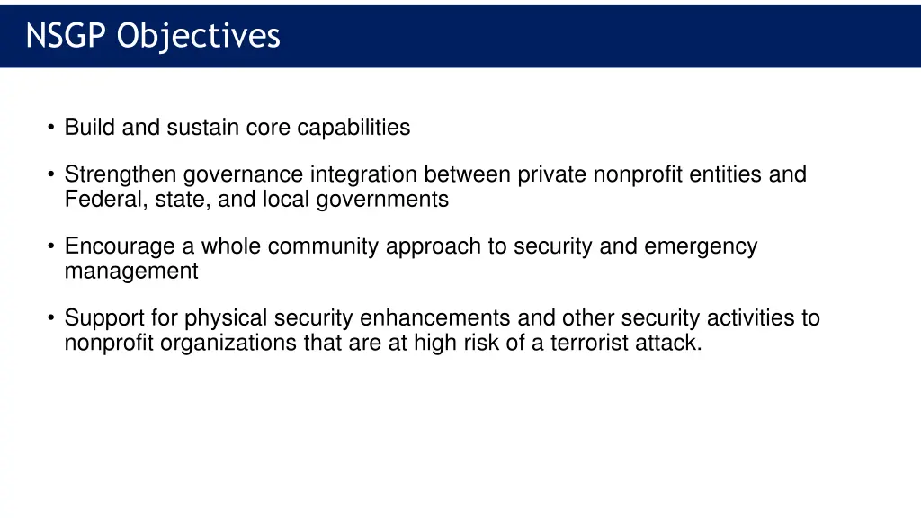 nsgp objectives