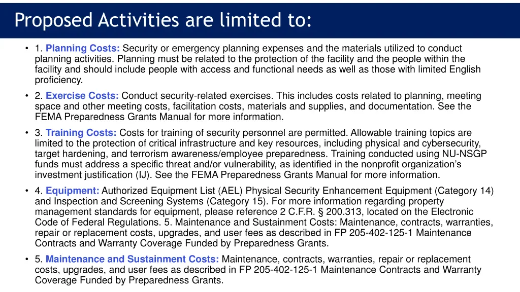 proposed activities are limited to