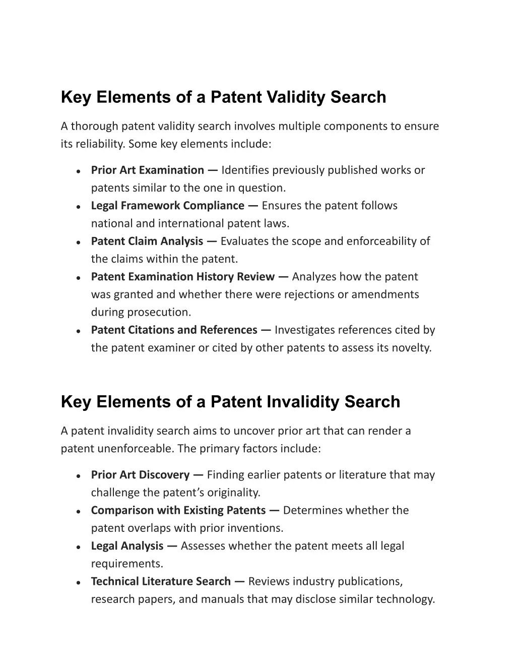 key elements of a patent validity search