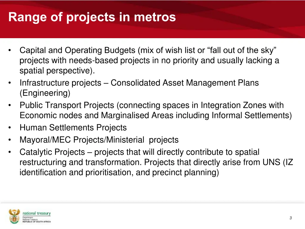 range of projects in metros