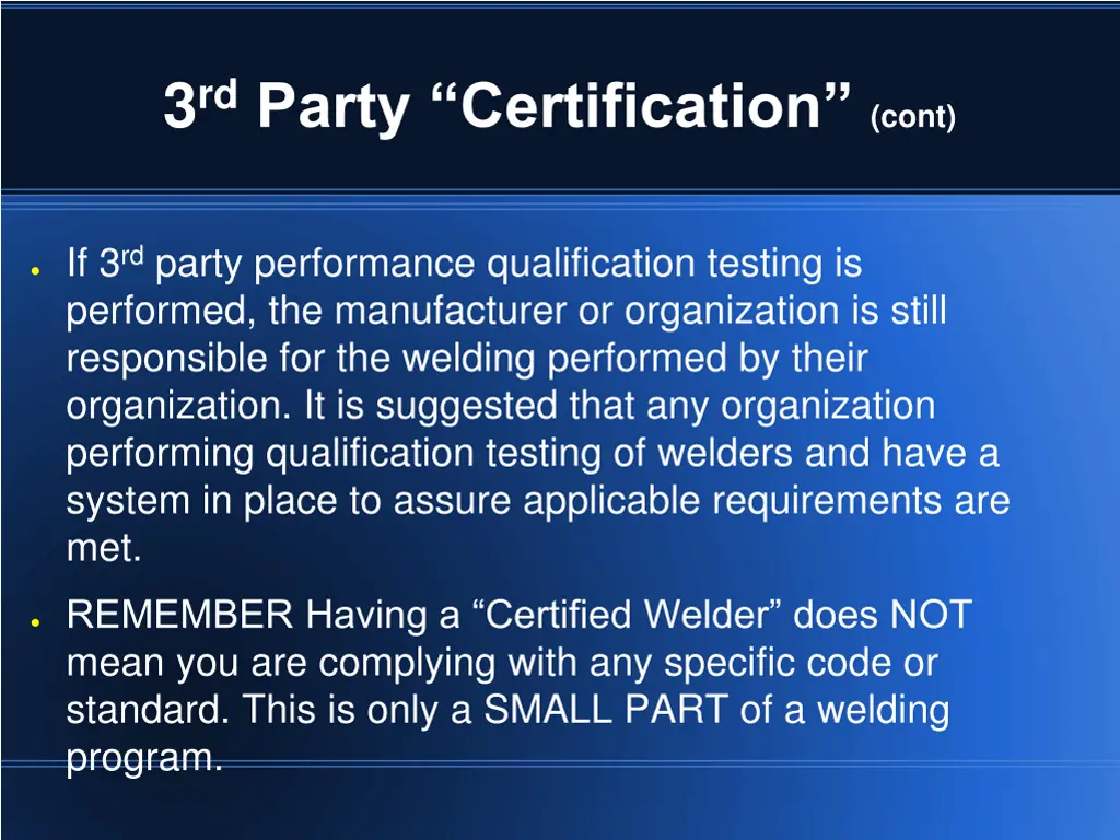 3 rd party certification cont