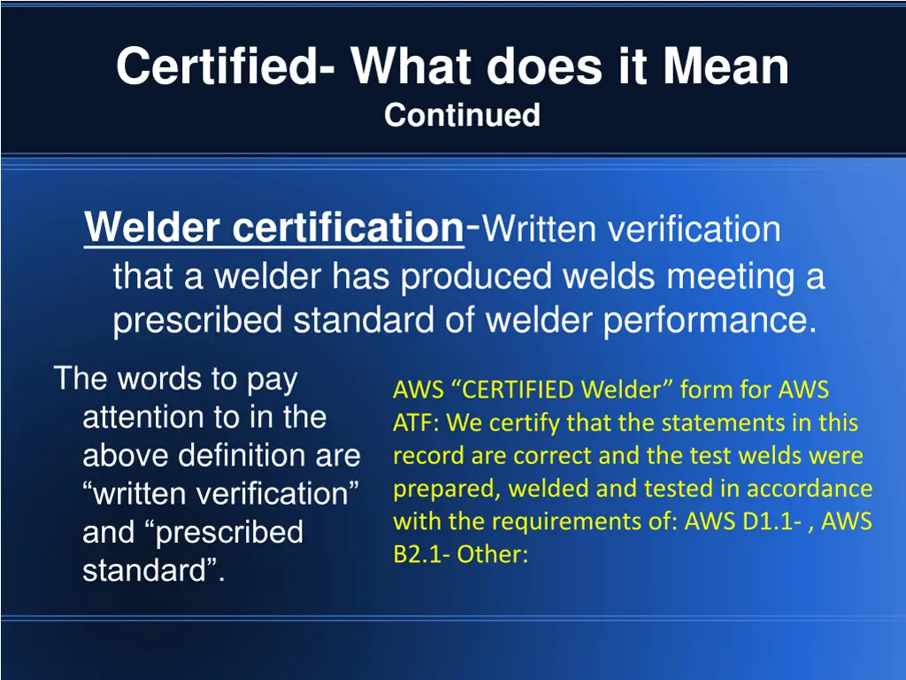 certified what does it mean continued 2