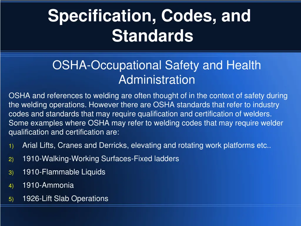 specification codes and standards 10