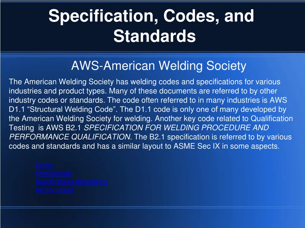 specification codes and standards 7