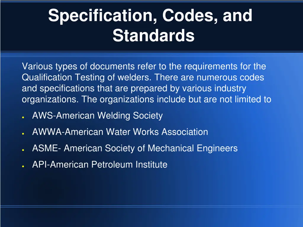specification codes and standards