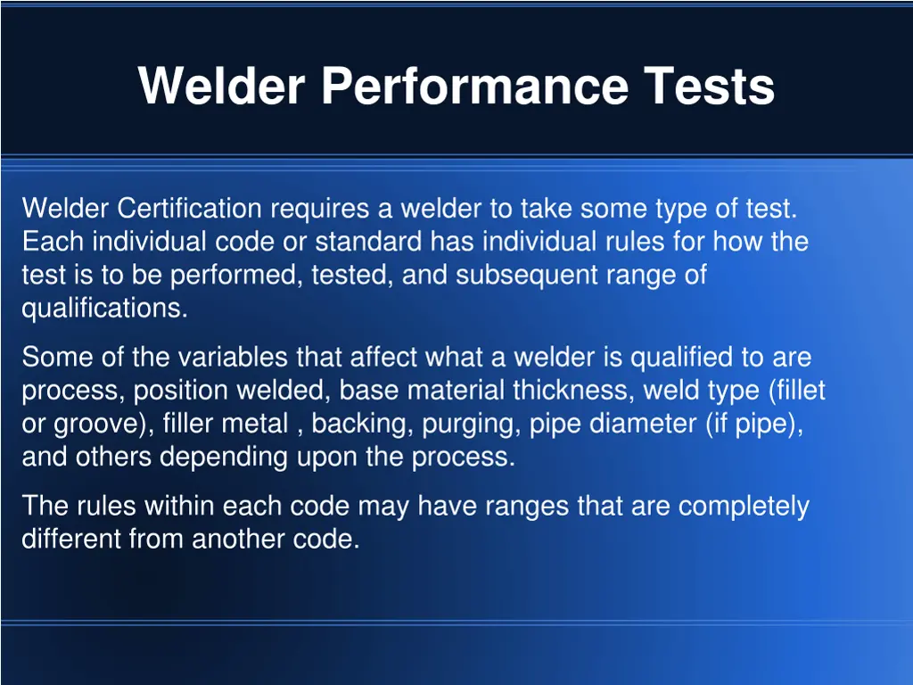 welder performance tests