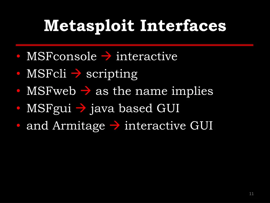 metasploit interfaces