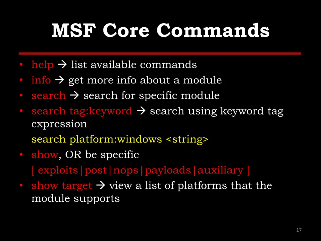 msf core commands