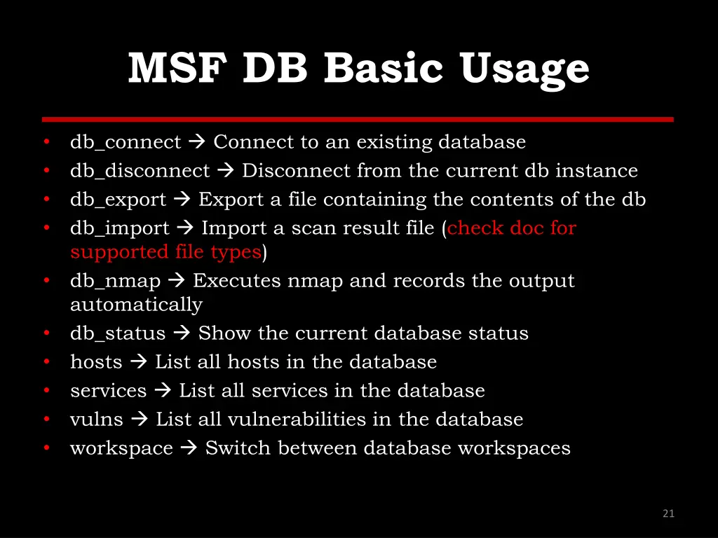msf db basic usage
