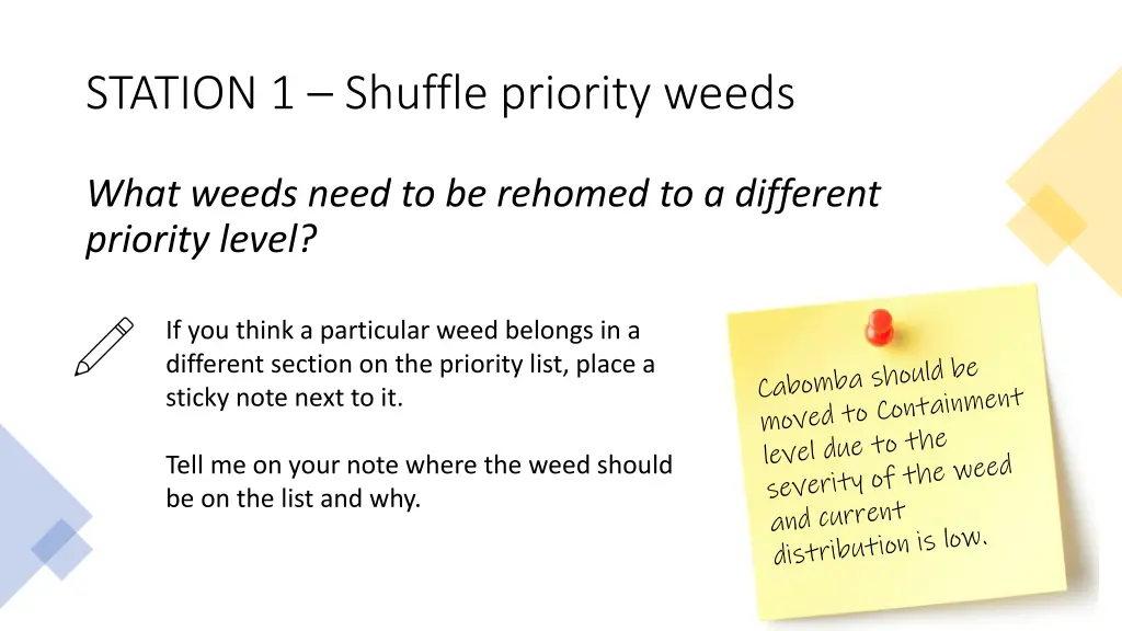 station 1 shuffle priority weeds