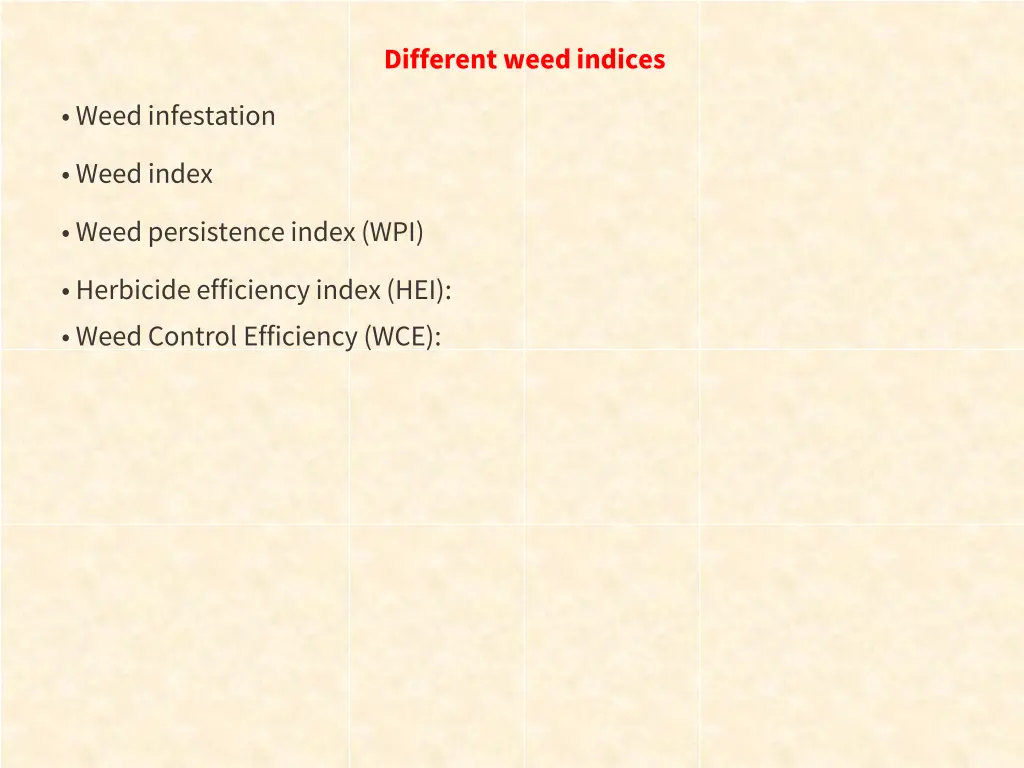 different weed indices