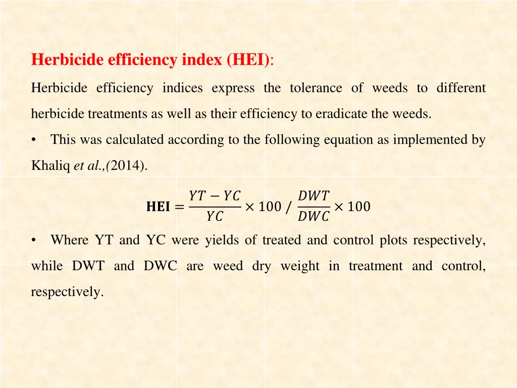 herbicide efficiency index hei