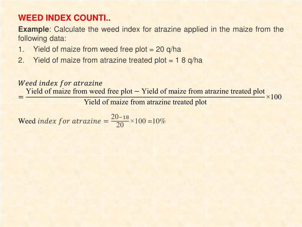 weed index counti example calculate the weed