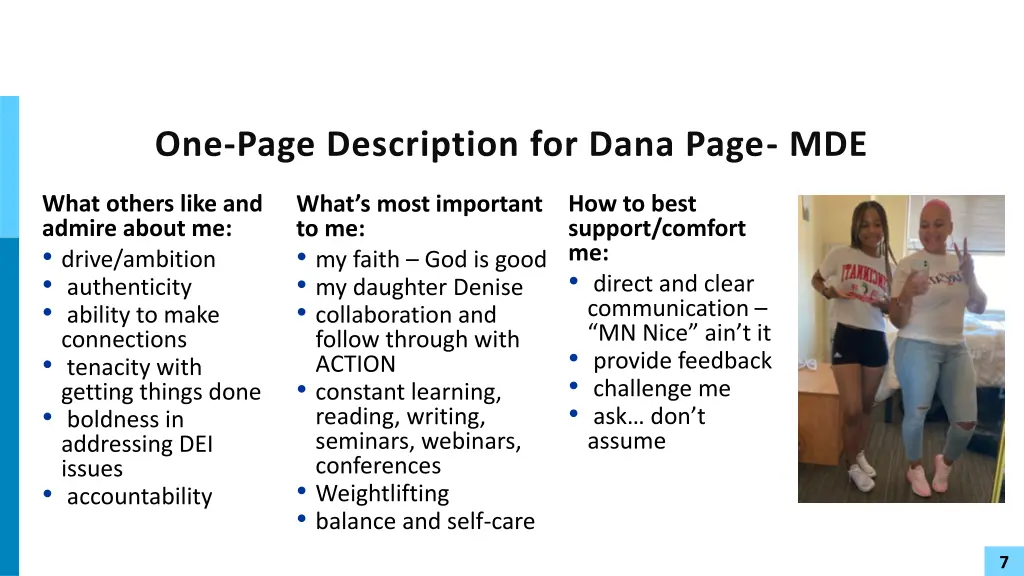 one page description for dana page mde
