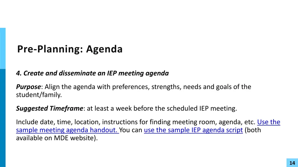 pre planning agenda