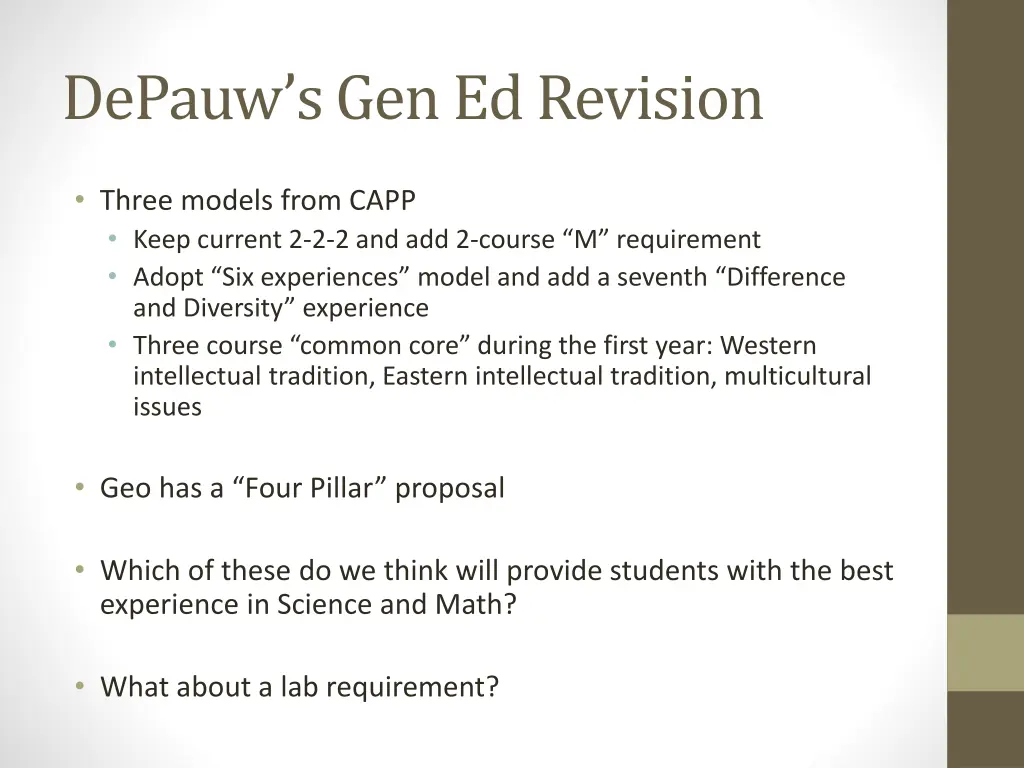 depauw s gen ed revision