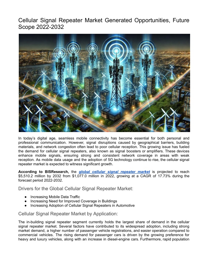 cellular signal repeater market generated