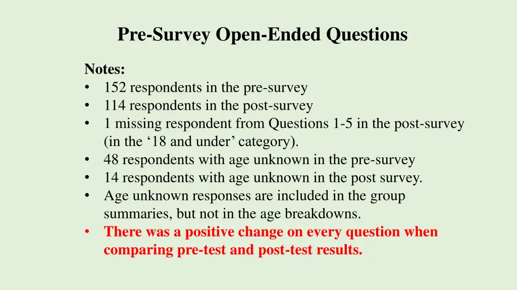 pre survey open ended questions