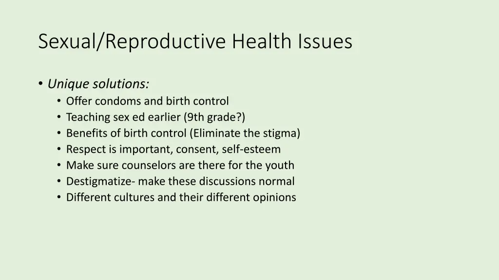 sexual reproductive health issues