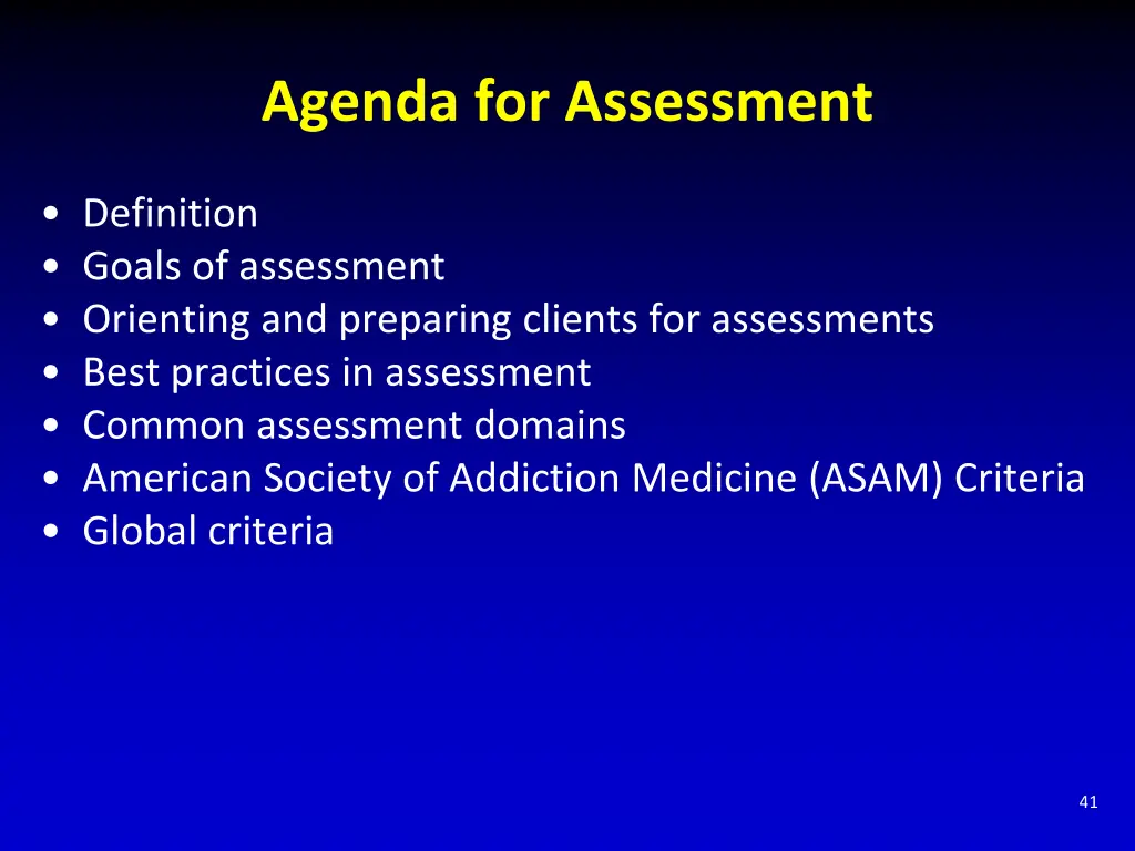 agenda for assessment