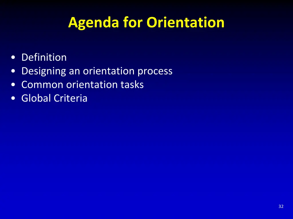 agenda for orientation