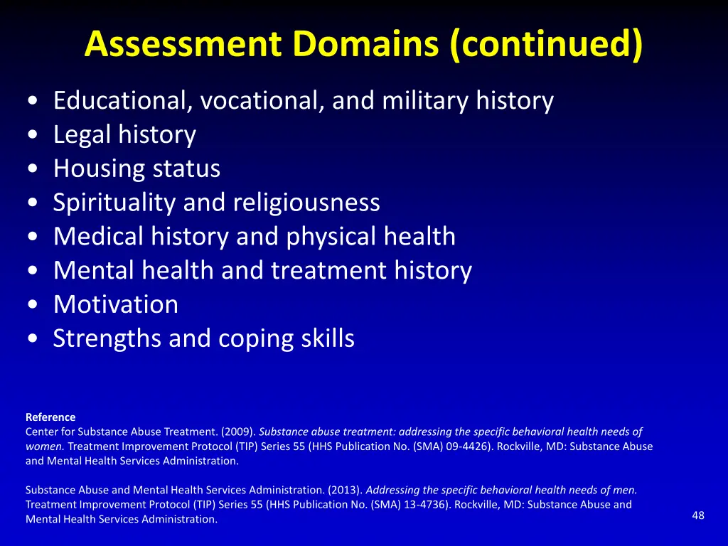 assessment domains continued