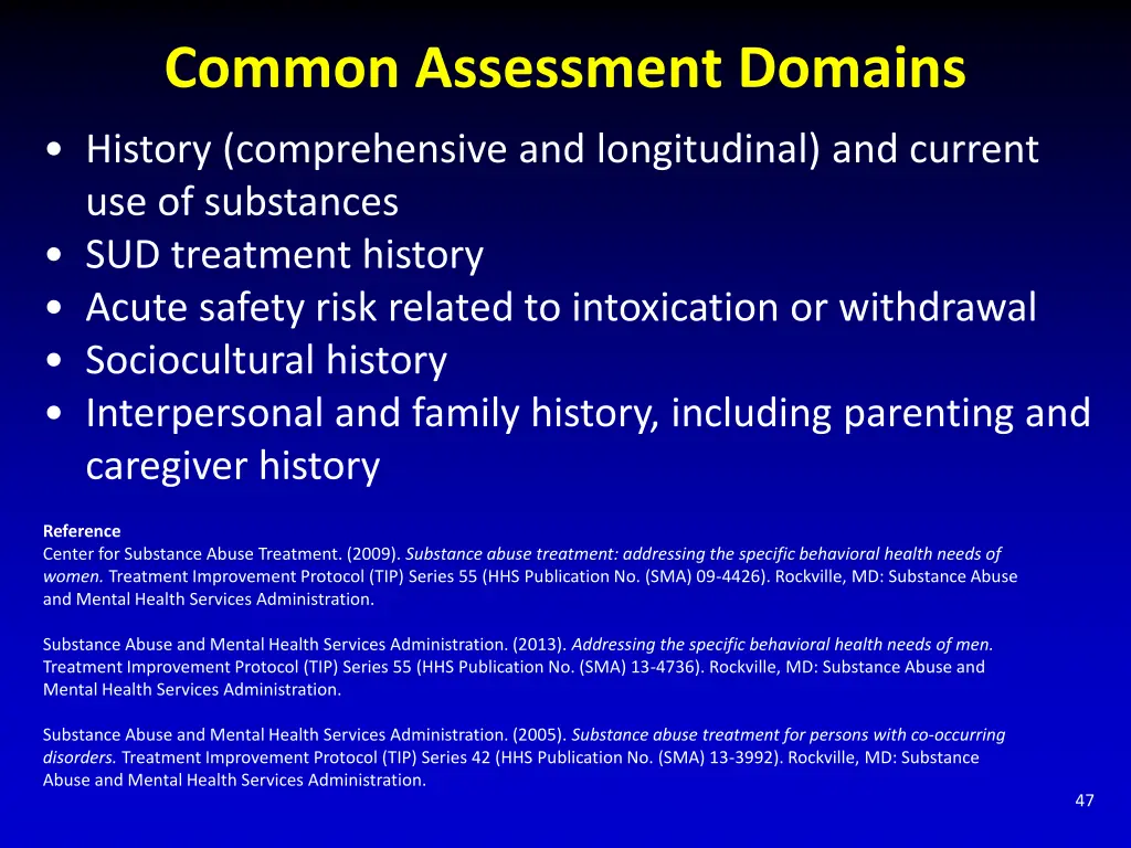 common assessment domains