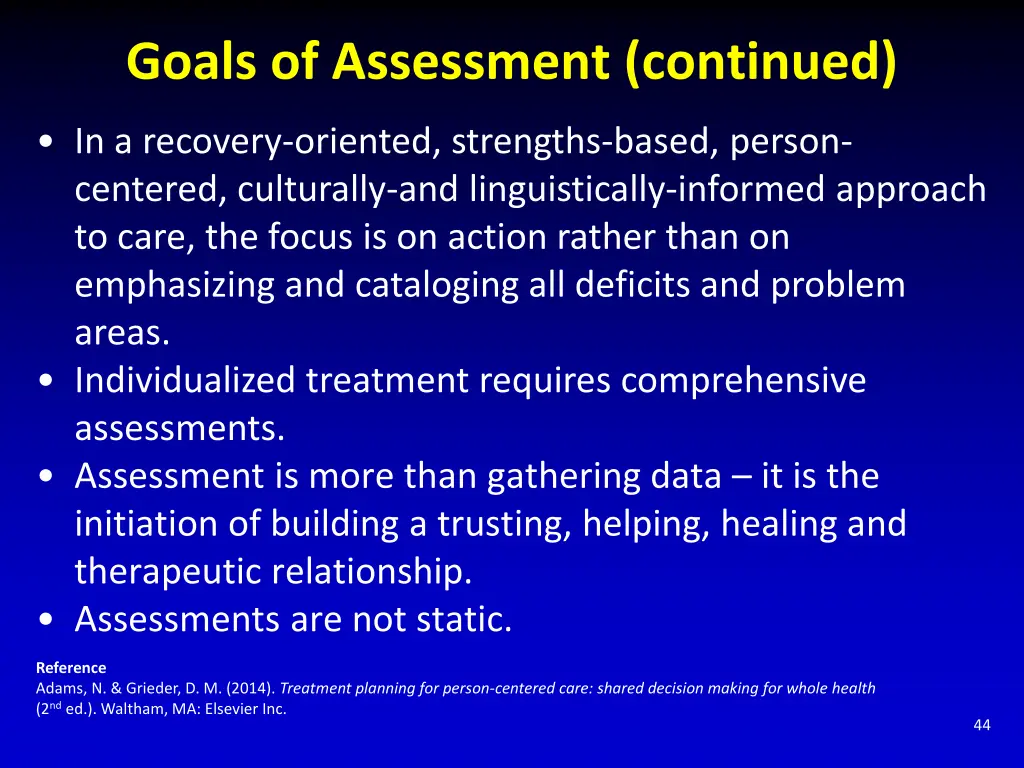 goals of assessment continued
